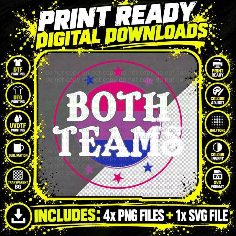 Bi Pride Both Teams Funny Bisexual LGBT, LGBTQ+ Png SVG Digital Bundle