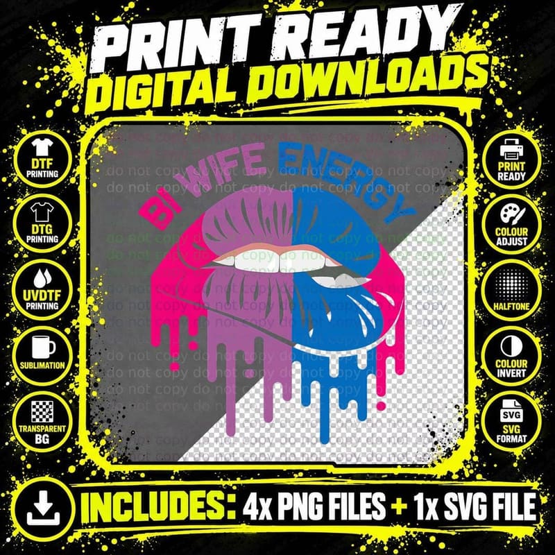 Bi Wife Energy LGBTQ Sexy Lip LGBT Pride Month Png SVG Digital Bundle