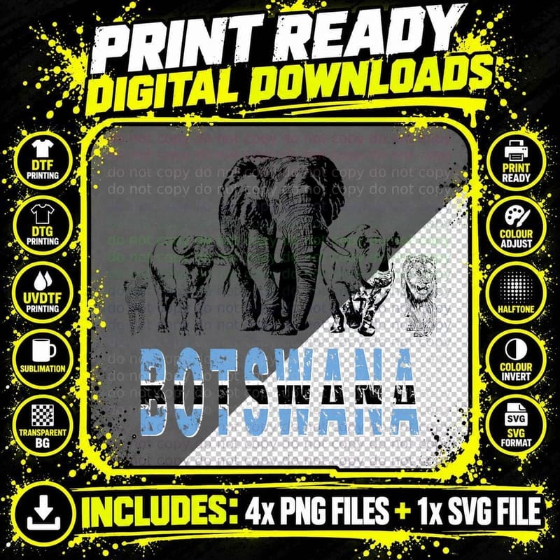 Big Five Botswana Pride Artwork for Wildlife Lovers Png SVG Digital Bundle