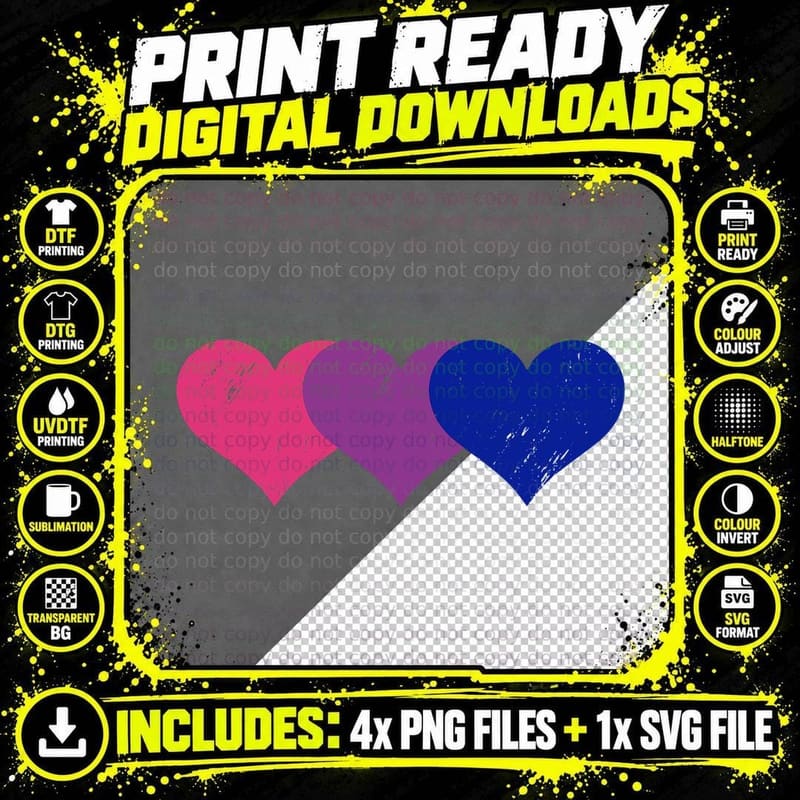 Bisexual Flag Hearts Love LGBT Bisexuality Bi Love Flag Png SVG Digital Bundle