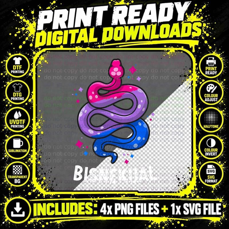 Bisnekual Funny Bisexual Pride Snake Bi Pride Flag Png SVG Digital Bundle