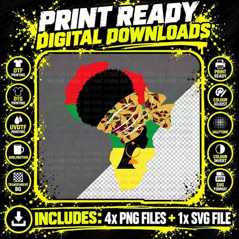 Black Afro Woman Africa Black History Png SVG Digital Bundle