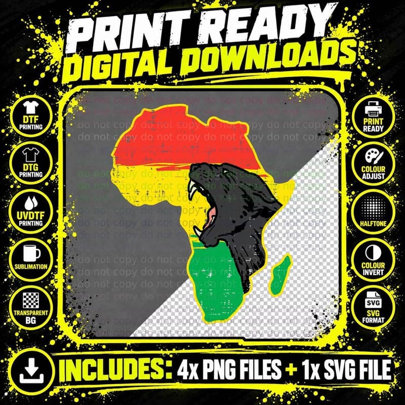 Black History Panther Africa Map African Pride Men Women Png SVG Digital Bundle