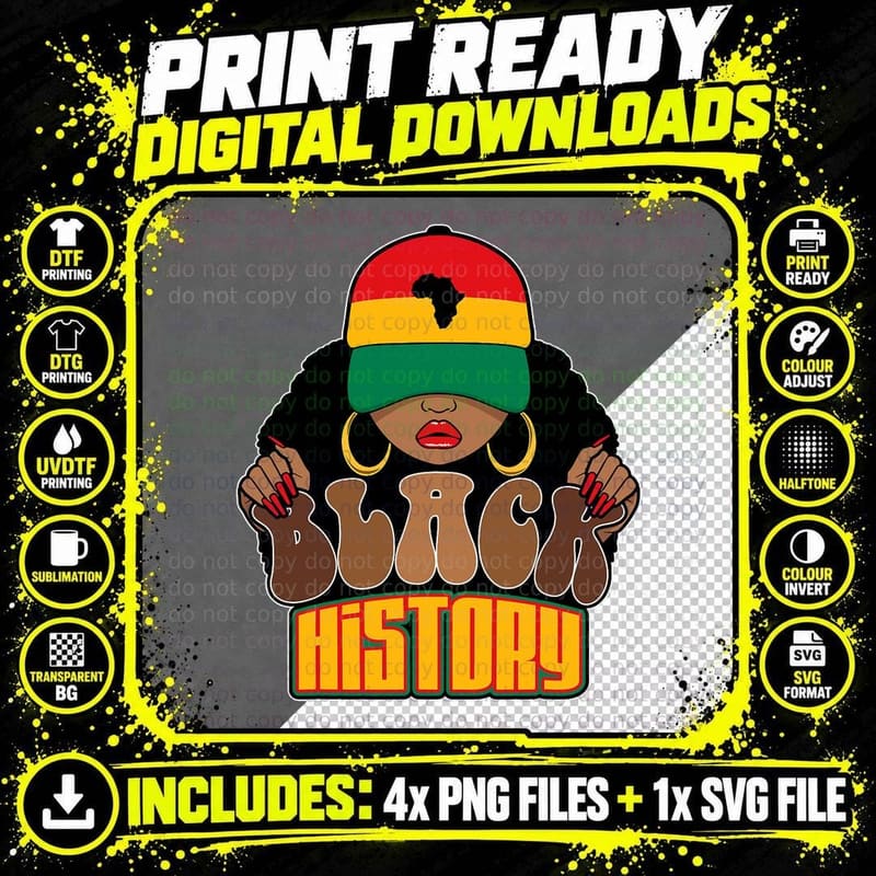 Black History for Girls Teens Women Melanin Pride Png SVG Digital Bundle