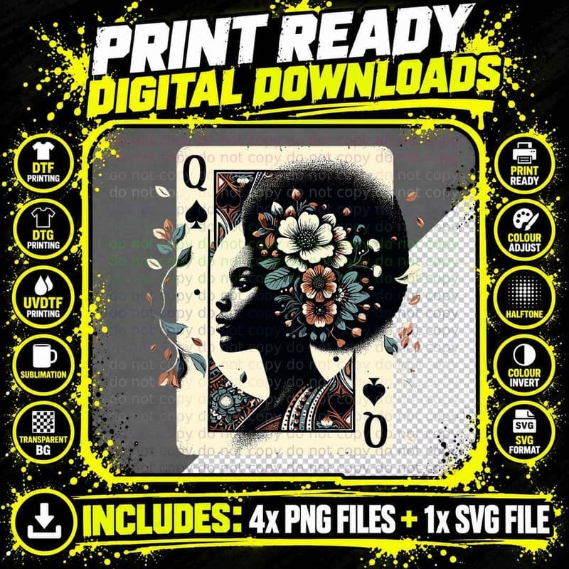 Black Queen Poker Tarot Card Pride History African Png SVG Digital Bundle