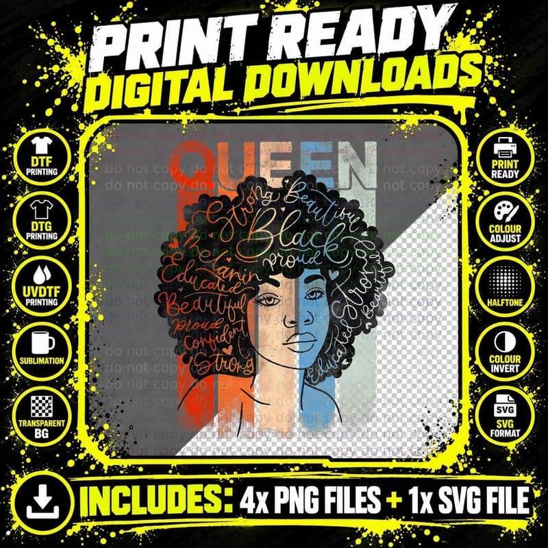 Black Queen, Black History, Black Pride Png SVG Digital Bundle