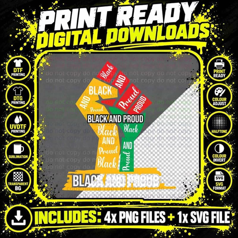 Black and Proud Black History Month T-Shirt Png SVG Digital Bundle