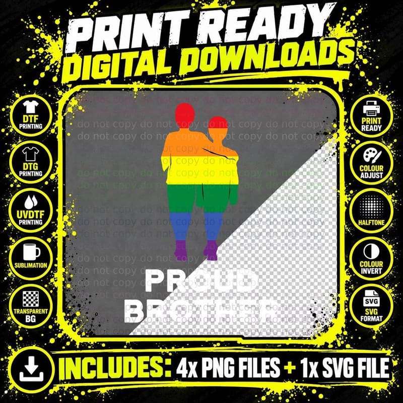 Bro Rainbow Proud Brother Gay Pride LGBTQ LGBT Pride Png SVG Digital Bundle