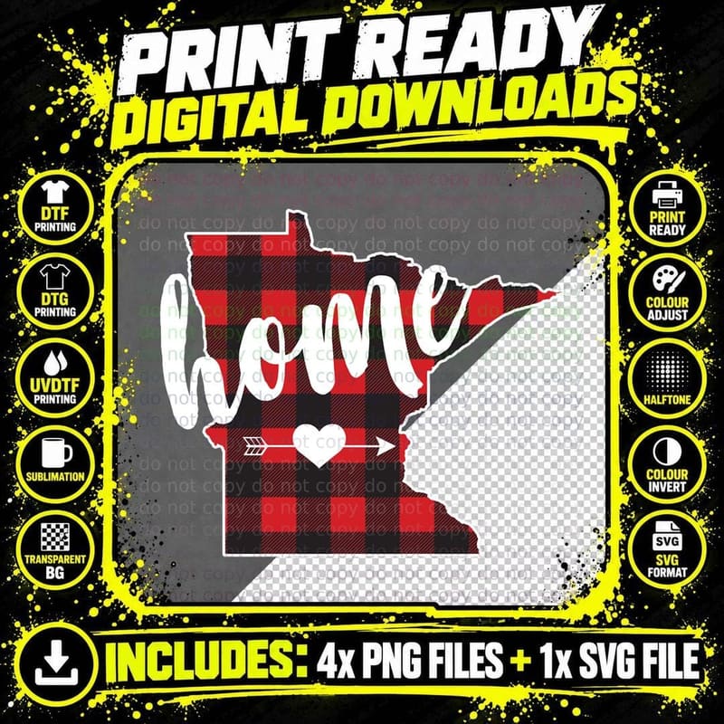 Buffalo Plaid Minnesota Home State Lumberjack Gift Png SVG Digital Bundle