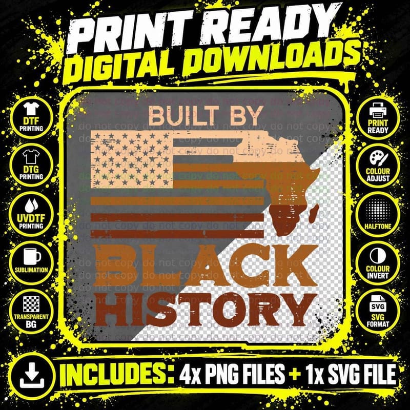 Built by Black History Us African Flag Pride Men Women Png SVG Digital Bundle