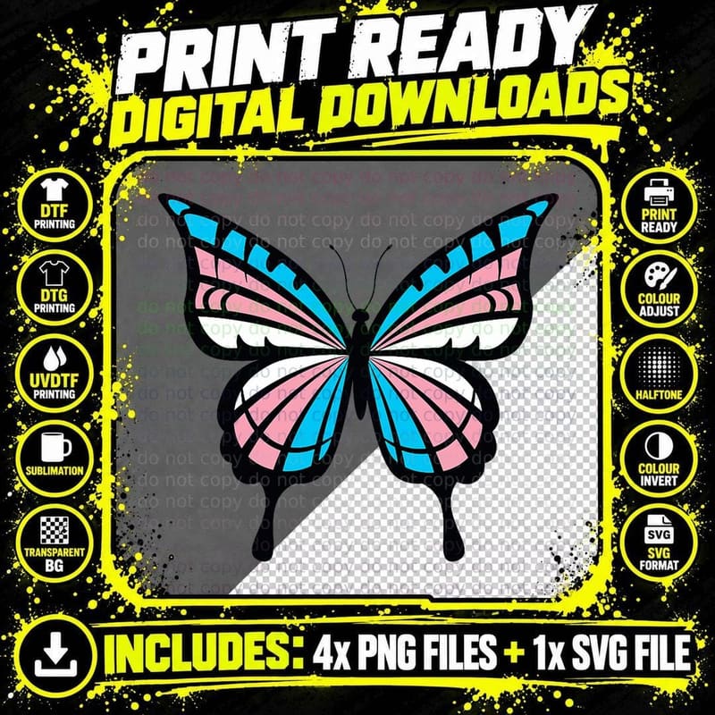Butterfly LGBT Transgender Pride Colors, LGBTQ+ Png SVG Digital Bundle