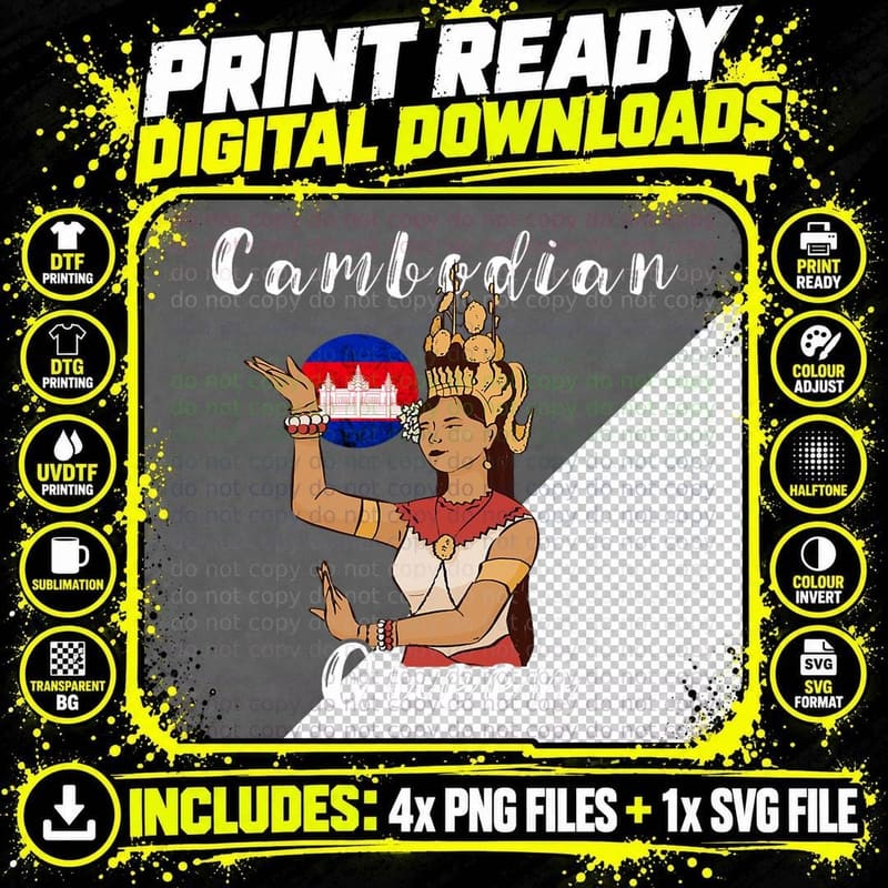 Cambodia Khmer Girl Dancing Cambodian Pride Flag Culture Png SVG Digital Bundle