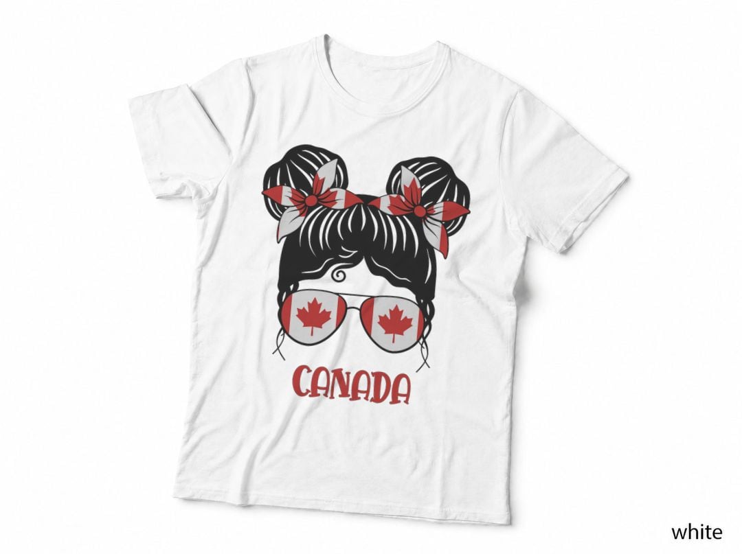 Canadian Girl Messy Hair Patriotic Canada Pride Women Kids T-Shirt