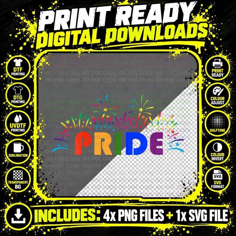 Celebrate PRIDE Rainbow Fireworks - LGBTQ Png SVG Digital Bundle