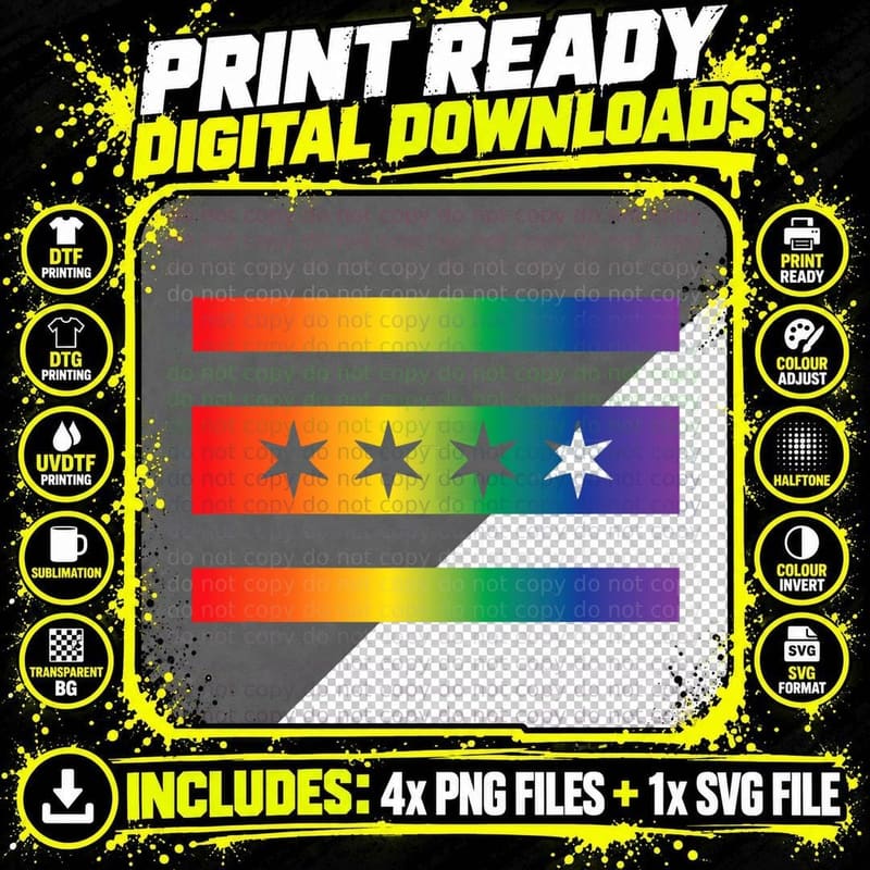 Chicago Flag & Gay Pride Flagcombo LGBT Pride Png SVG Digital Bundle