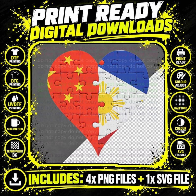 Chinese Filipino Flag Heart, Filipino Pride Png SVG Digital Bundle