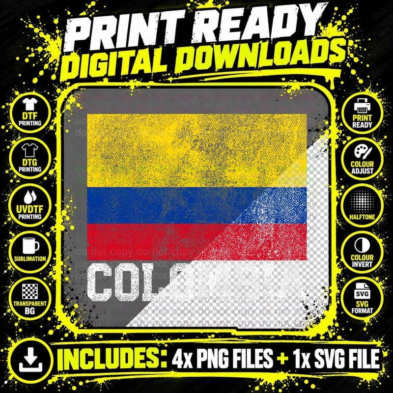 Colombian Colombia Flag National Pride Roots Country Png SVG Digital Bundle