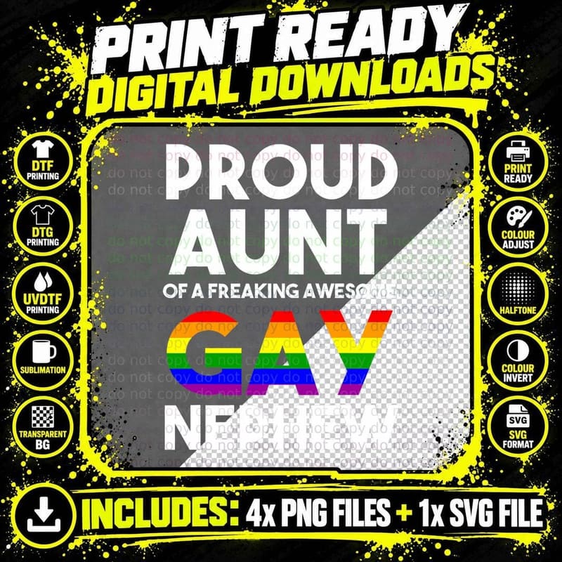 Coming Out LGBTQ Stuff Rainbow Ally Gay Pride Proud Aunt Png SVG Digital Bundle