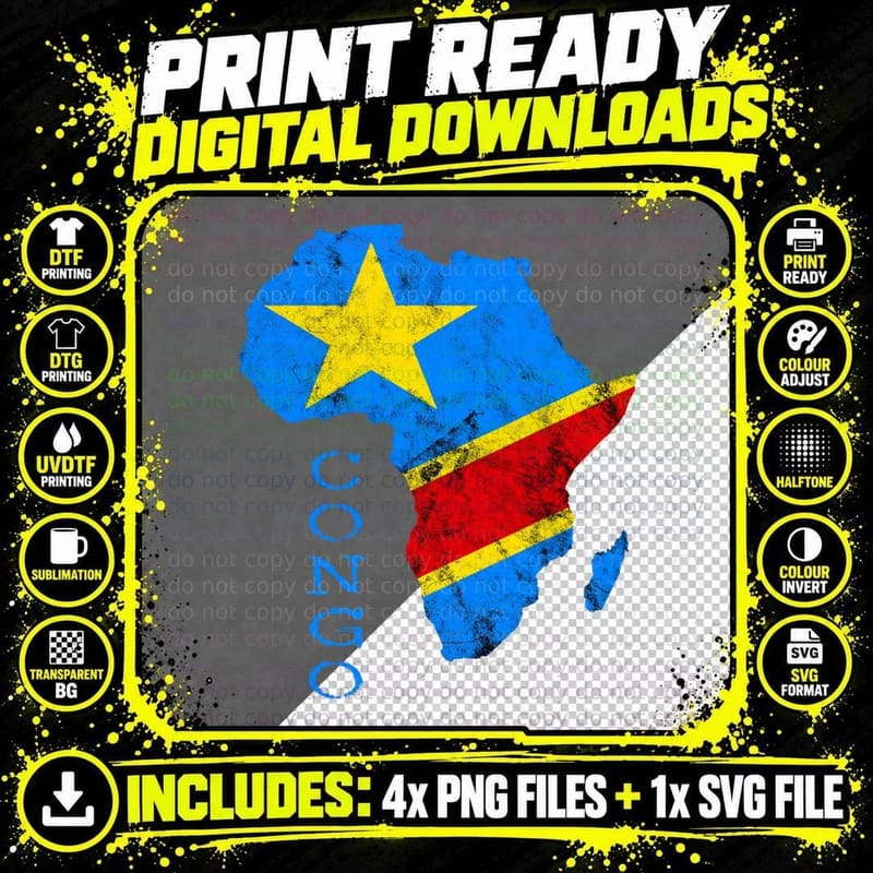 Congo Africa Map Congolese Flag African Roots Drc Pride Png SVG Digital Bundle