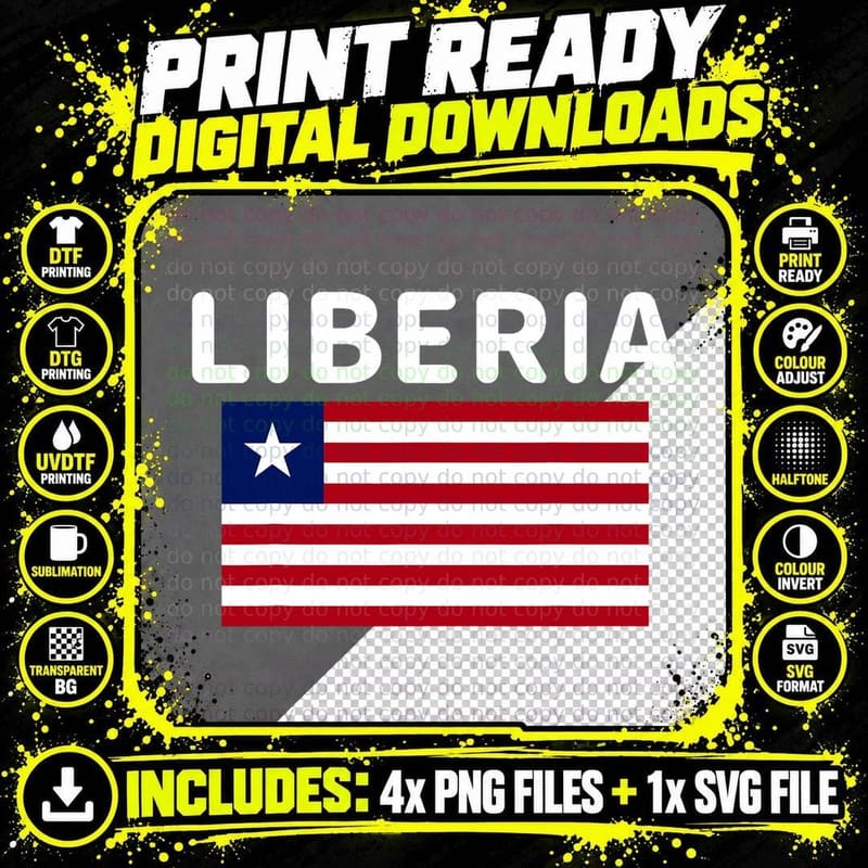 Cool Liberia Liberian Flag Pride Print T-Shirt Png SVG Digital Bundle