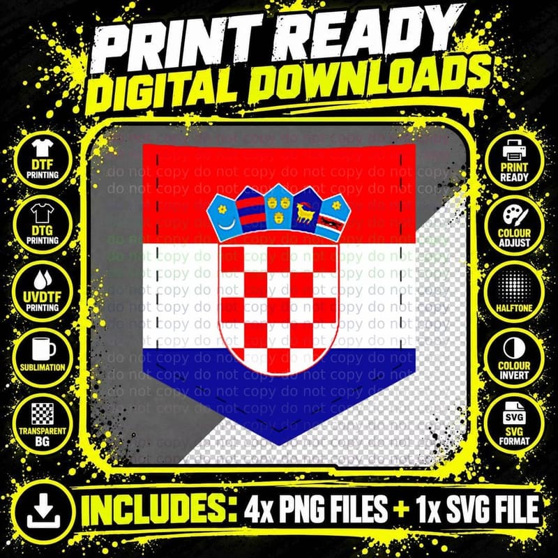 Croatia Flag T-Shirt with Printed Croatian Flag Pocket Png SVG Digital Bundle