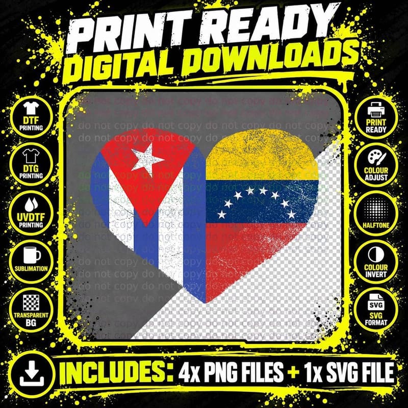 Cuban Venezuelan Flag Love Cuba Venezuela Heart Png SVG Digital Bundle