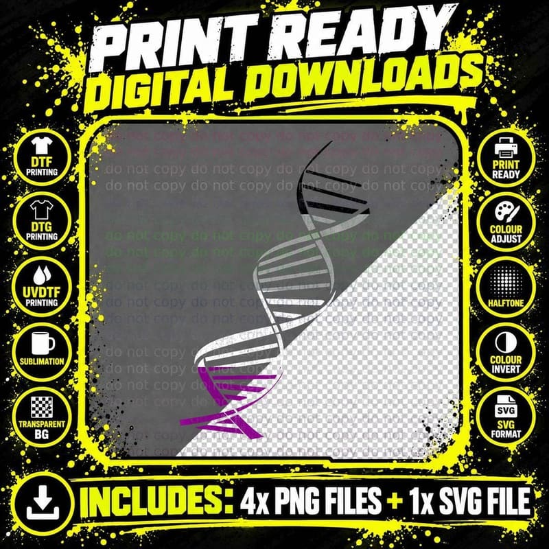 DNA Funny Heart Support LGBTQ Pride Flag Asexual LGBT Png SVG Digital Bundle