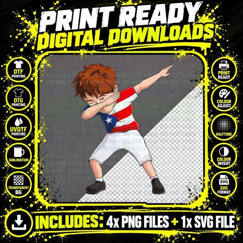 Dabbing Boy Kid Puerto Rico Flag Pride Puerto Rican Boys Png SVG Digital Bundle