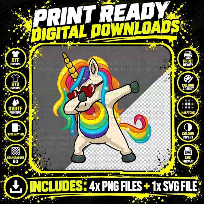 Dabbing Unicorn Gay Pride LGBT Lesbian Rainbow Flag Png SVG Digital Bundle