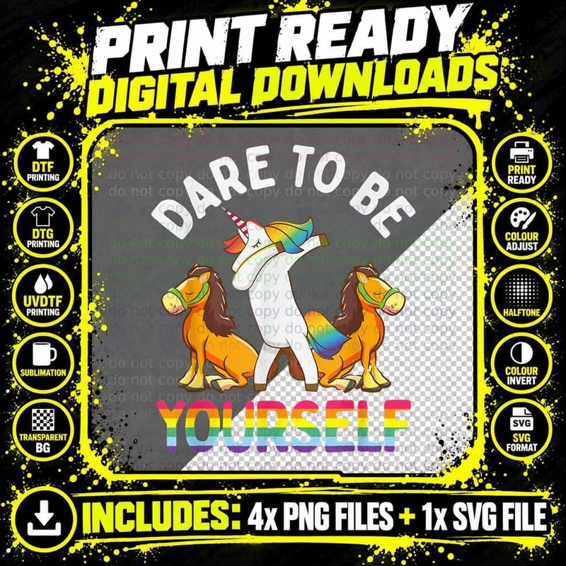 Dare to Be Yourself Dabbing Unicorn LGBT Gay Pride Png SVG Digital Bundle
