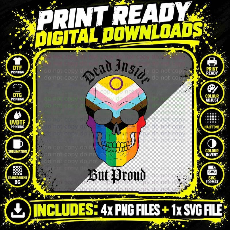 Dead Inside but Proud - Lgbtqia Progress Pride Flag Png SVG Digital Bundle