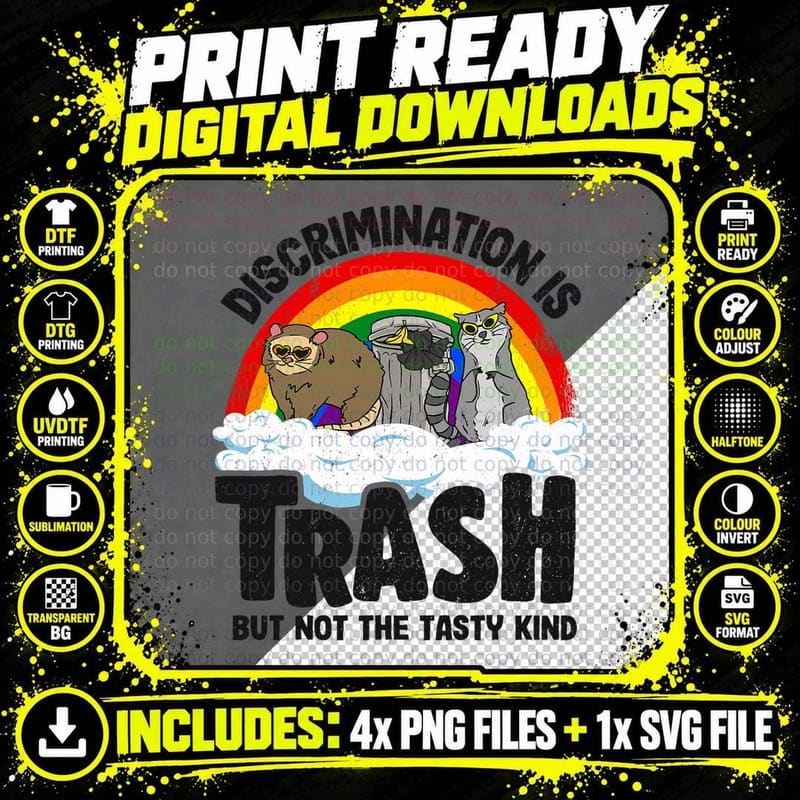 Discrimination Is Trash Gay Pride Raccoon Opossum Ally Png SVG Digital Bundle