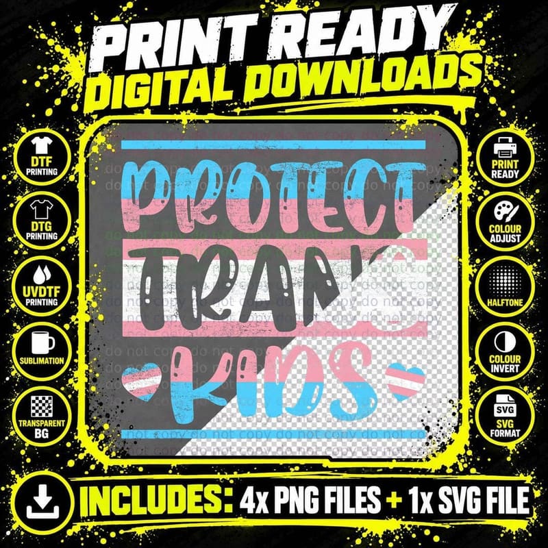 Distressed Protect Trans Kids Transgender Rights Pride Png SVG Digital Bundle