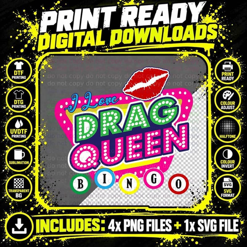Drag Queen Bingo Funny I Love Drag Queen Bingo Fan LGBT Png SVG Digital Bundle