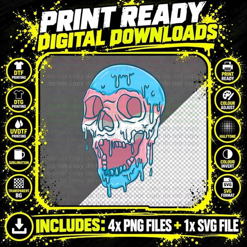 Dripping Trans Pride Skull Transgender T-Shirt Png SVG Digital Bundle