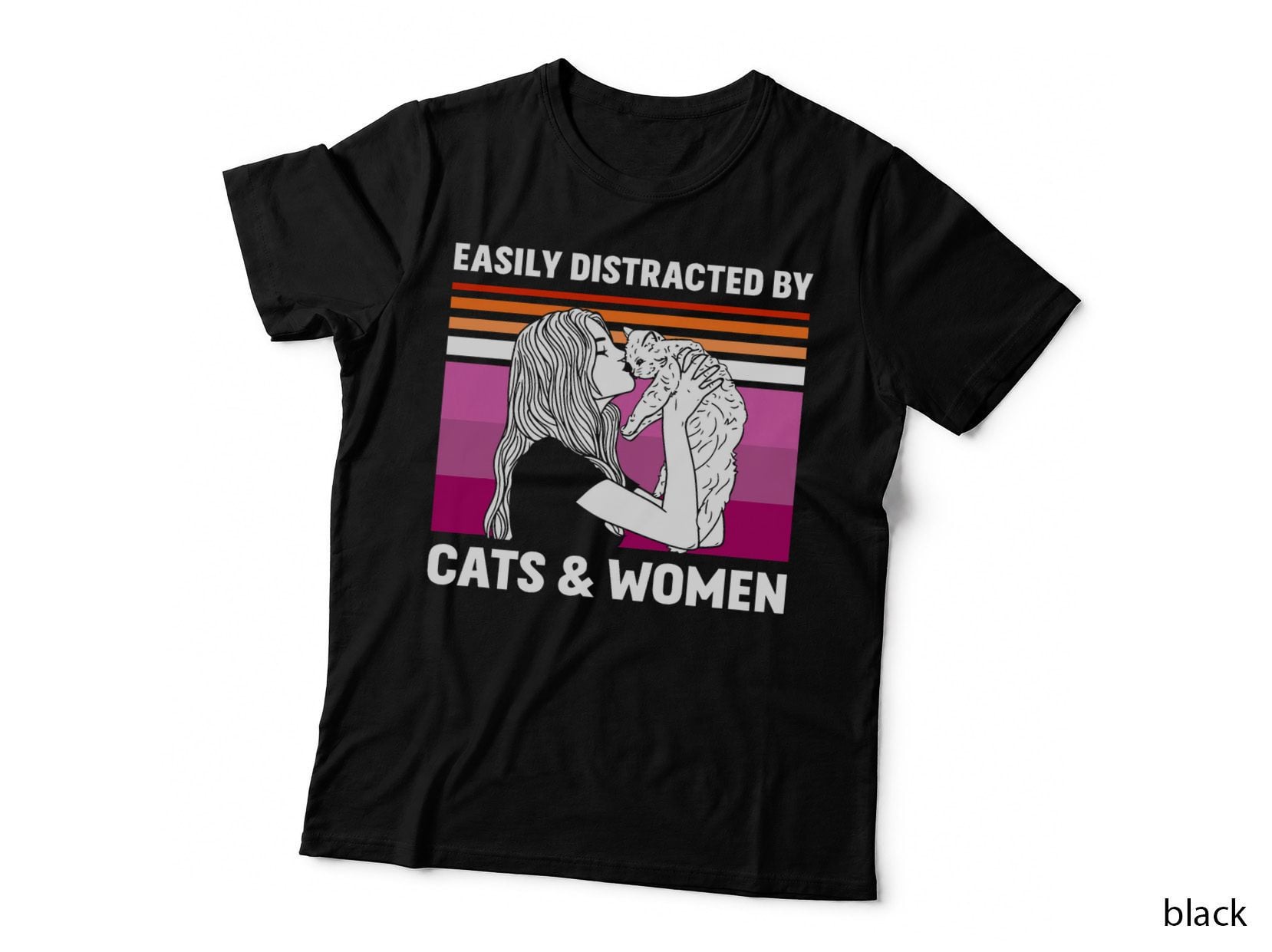 Easily Distracted by Cats and Women Funny for Lesbian Pride T-Shirt