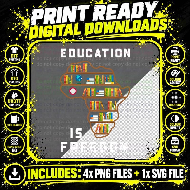 Education Is Freedom Books Black History Month Pride Png SVG Digital Bundle