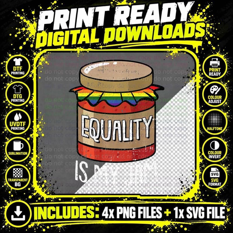Equality Is My Jam Gay Pride Rainbow Flag LGBT-Q Ally Png SVG Digital Bundle