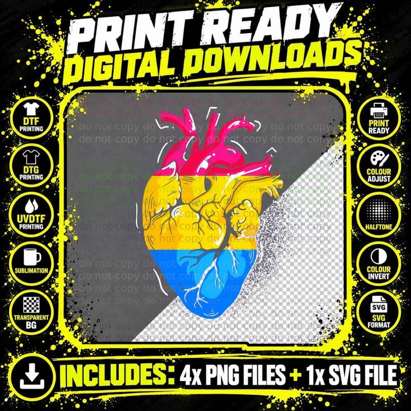 Equality Pansexual Flag Heart Pan Pride Month LGBT Png SVG Digital Bundle
