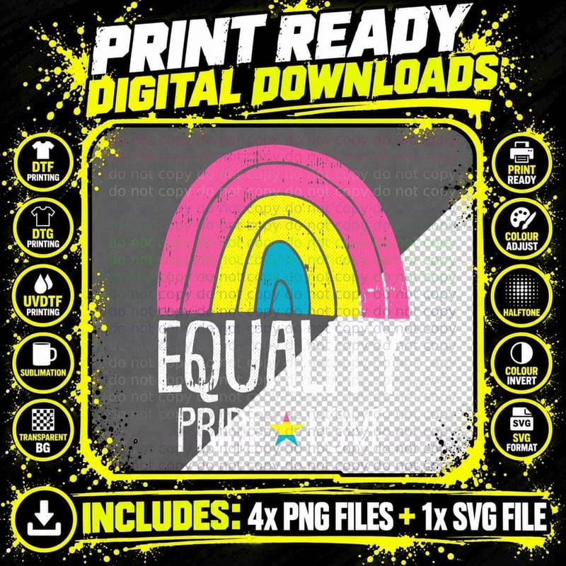 Equality Pride Love Pansexual Rainbow Flag LGBT-Q Ally Png SVG Digital Bundle