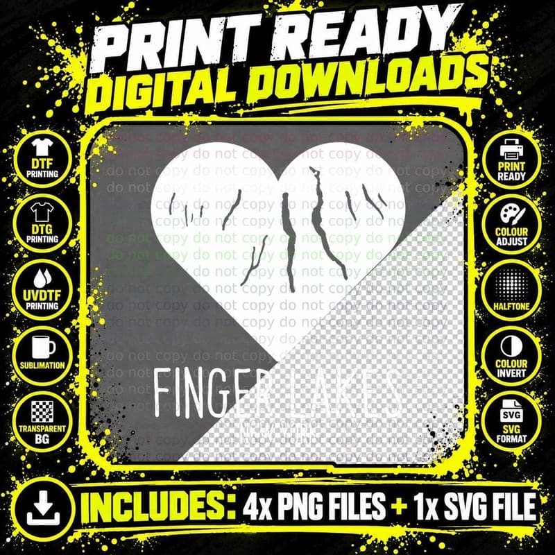 Finger Lakes New York Love Heart, Upstate Ny Pride Png SVG Digital Bundle
