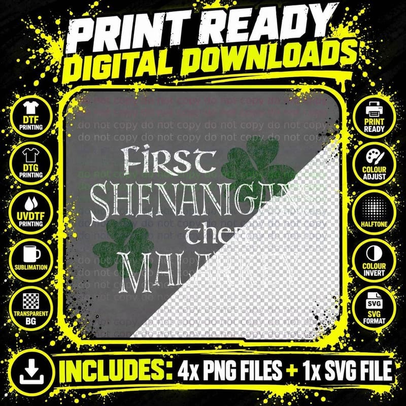 First Shenanigans Then Malarkey Funny Irish Pride Png SVG Digital Bundle