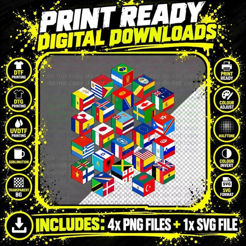 Flags of the World, International, Global Traveler Gift Png SVG Digital Bundle