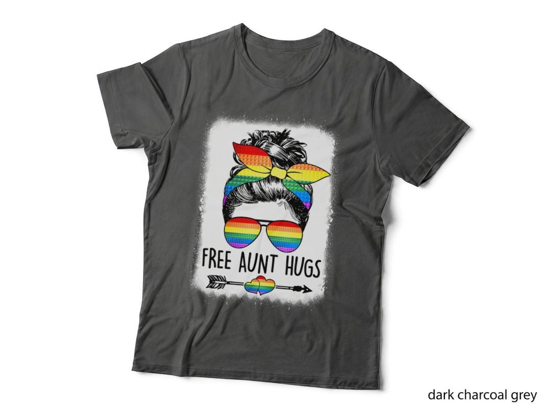 Free Aunt Hugs Messy Bun Rainbow LGBT Gay Pride Rainbow T-Shirt