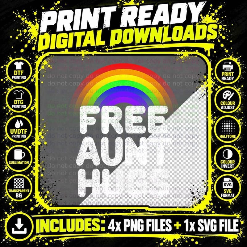 Free Aunt Hugs Pride Parade Lbgt Hugging Rainbow, LGBTQ+ Png SVG Digital Bundle