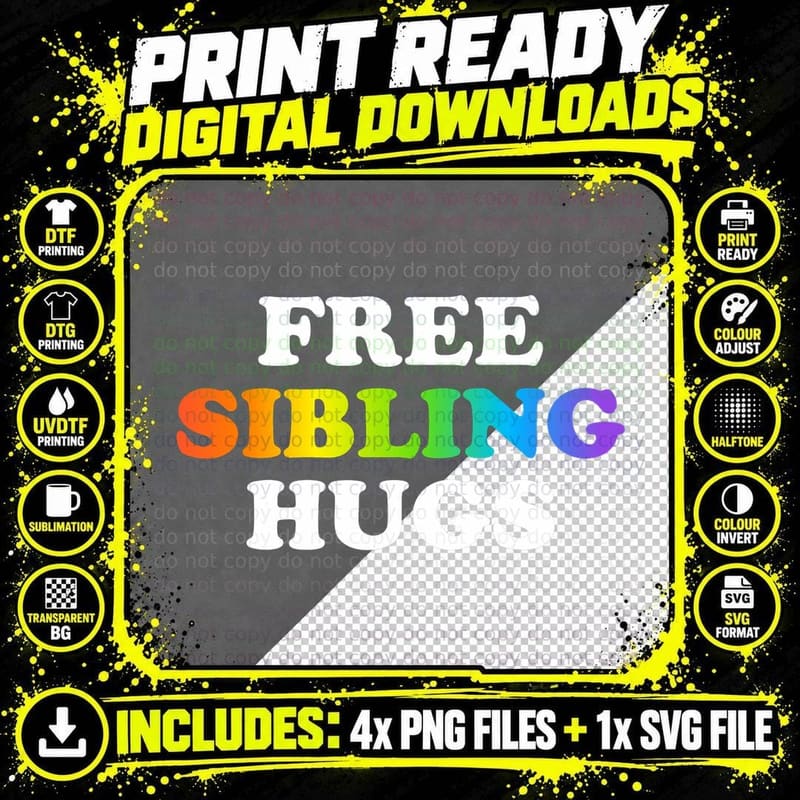 Free Sibling Hugs LGBT Pride, LGBTQ+ Family Love Png SVG Digital Bundle