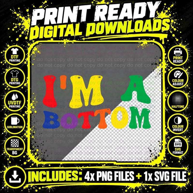 Funny Gay Pride Rainbow Flag I'm a Bottom, LGBTQ+ Png SVG Digital Bundle