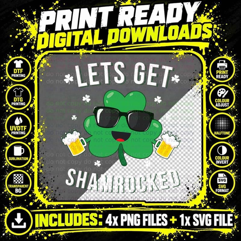 Funny St Patricks Day Shirt Lets Get Shamrocked Gift Png SVG Digital Bundle