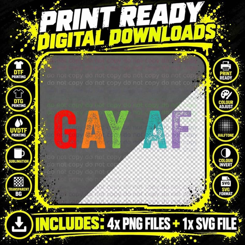 Gay AF Rainbow Queer Pride Quote Saying Meme LGBTQ Png SVG Digital Bundle