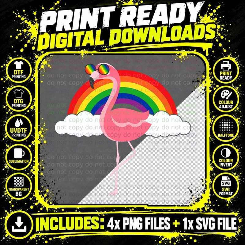 Gay Flamingo Rainbow Pride Flag LGBTQ Cool LGBT Ally Png SVG Digital Bundle